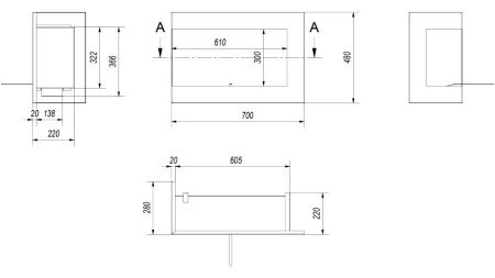 Биокамин Kratki DELTA/L/700 угловая, TUV по цене €684